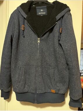 Buffalo David Bitton Black Sherpa-Lined Hoodie with Navy Label